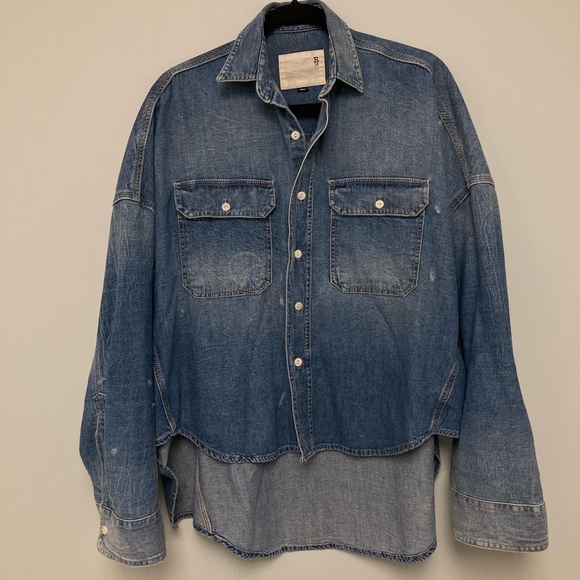 R13 Patti Oversized Long Sleeved Denim Shirt. Size small - Picture 3 of 6
